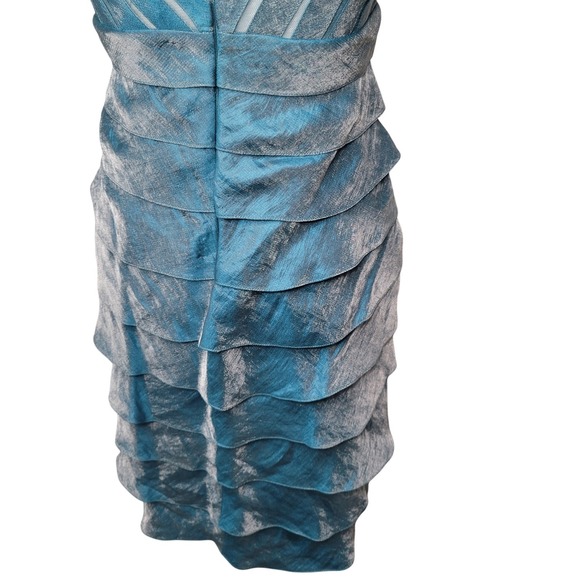 Adrianna Papell Petite Teal Blue Tiered Cocktail Party Dress 4P Shimmery Mermaid - Picture 8 of 12